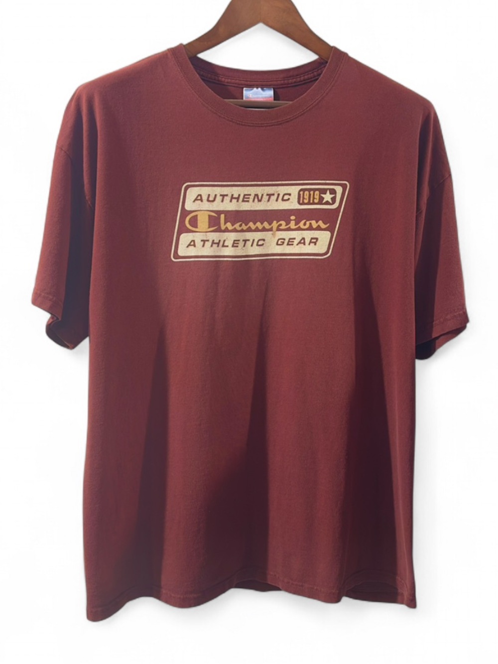 VTG Y2K Champion Burgundy Graphic T-Shirt Size Men’s XL - Picture 1 of 6